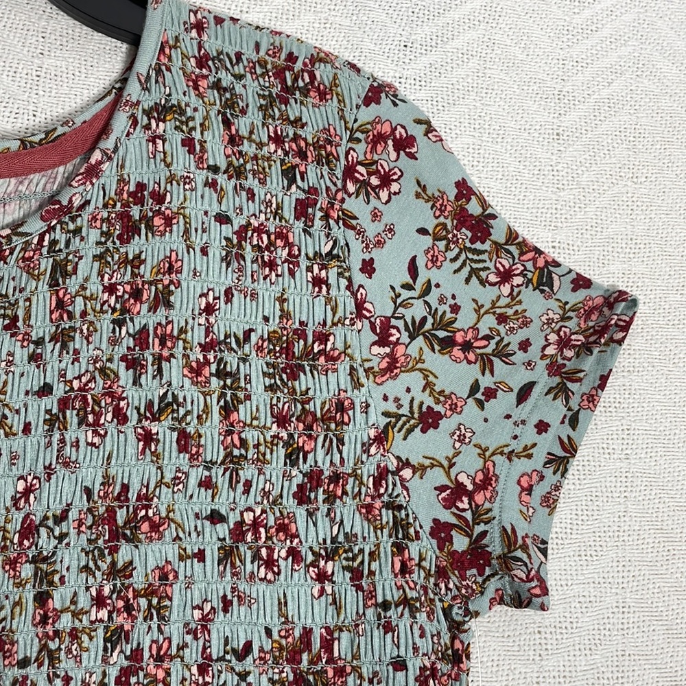 Rewind Top Size M Floral Print Smocked Empire Baby Doll Pullover Lace trim - Picture 7 of 14
